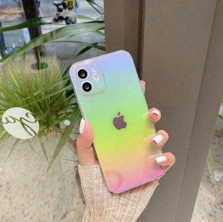 iPhone 13 Pro Max Parlak Rainbow Holografik Kamera Korumalı Sert Kılıf
