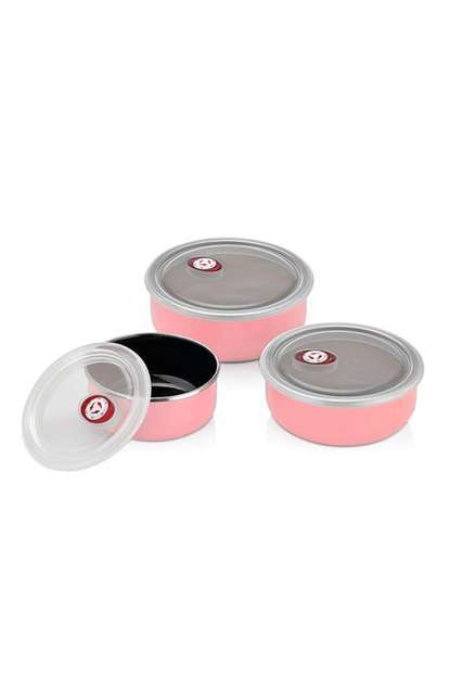 Neva Sweet 3'lü Emaye Saklama Kabı-Pembe