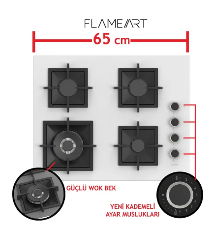 FERRE SC406-WFA FLAMEART BEYAZ . DÖKÜM IZG. 65 CM CAM OCAK
