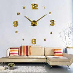 Modern Nesil DIY 3D Dekoratif Büyük Boy Sticker Duvar Saati-Gold