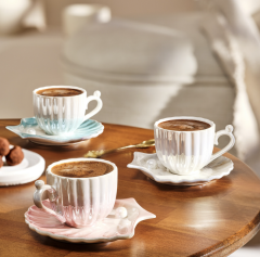 Emsan İstiridye 2 Kişilik Porselen Kahve Fincanı Takımı Pembe 90 ml