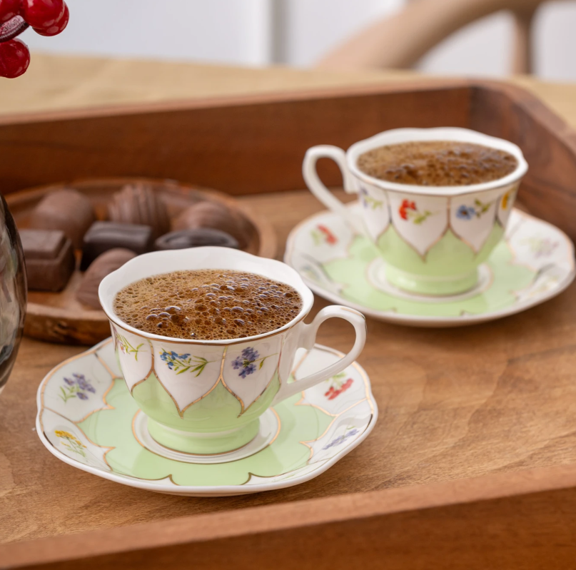 Emsan Kır Çiçekleri 2 Kişilik Kahve Fincan Takımı Yeşil 80 ml