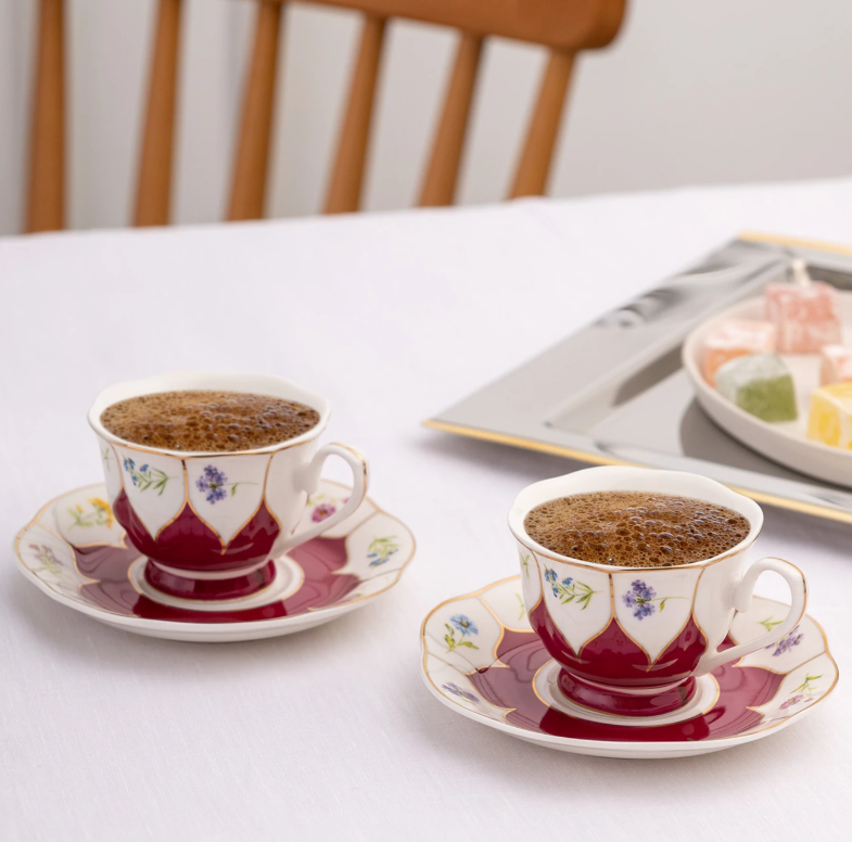 Emsan Kır Çiçekleri 2 Kişilik Kahve Fincan Takımı Bordo 80 ml