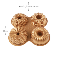 Emsan Griss One Four 4’lü Döküm Kek Kalıbı Gold