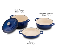 Emsan Fortino Cast Döküm Tencere Seti Lacivert 4 Parça 22 cm
