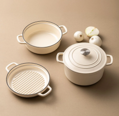 Emsan Fortino Cast Döküm Tencere Seti Krem 4 Parça 22 cm