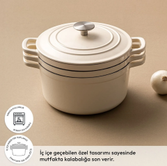 Emsan Fortino Cast Döküm Tencere Seti Krem 4 Parça 22 cm
