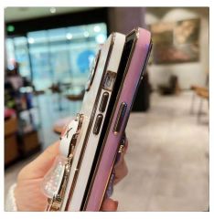 İphone 14 Glossy Yumuşak Ayıcıklı Boncuklu Stantlı Kapak