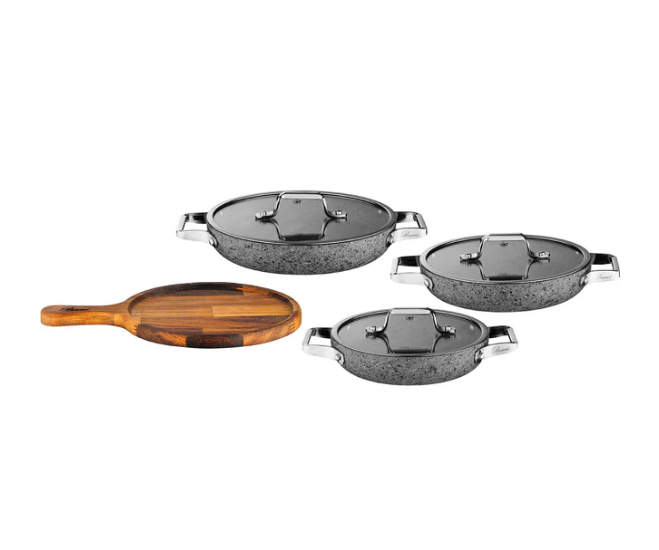 BRİONİ Stone-Age 7 Parça Çizilmez Yanmaz Yapışmaz İndüksiyon Sahan Seti