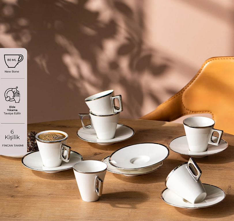 Emsan Zen 6'lı Kahve Fincan Takımı Platin 80 ml