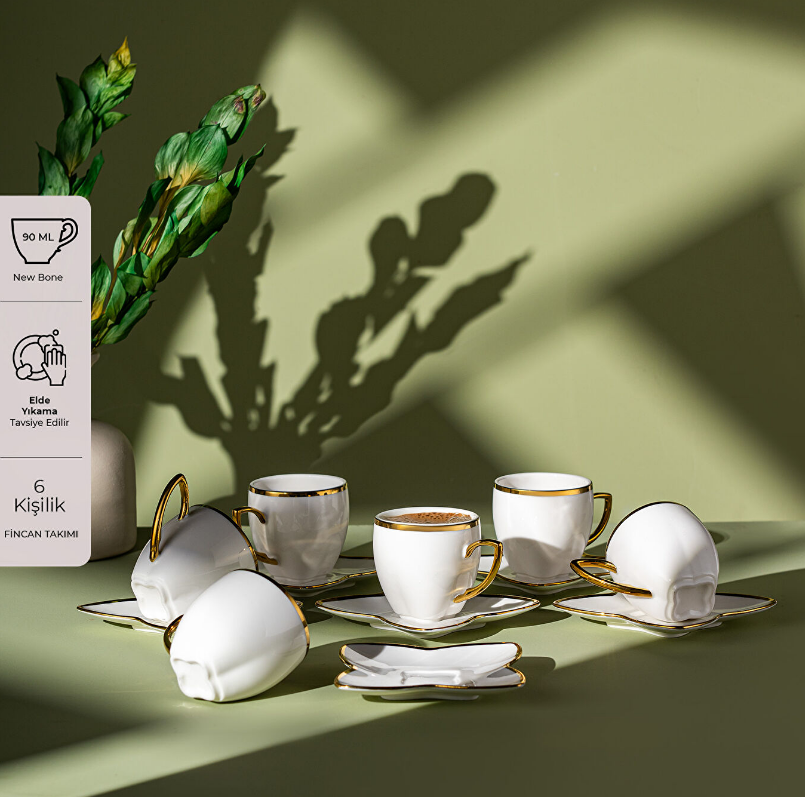 Emsan Kardelen 6'lı Kahve Fincan Takımı Gold 90 ml