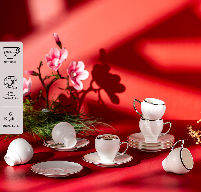 Emsan Florea 6'lı Kahve Fincan Takımı Platin 90 ml