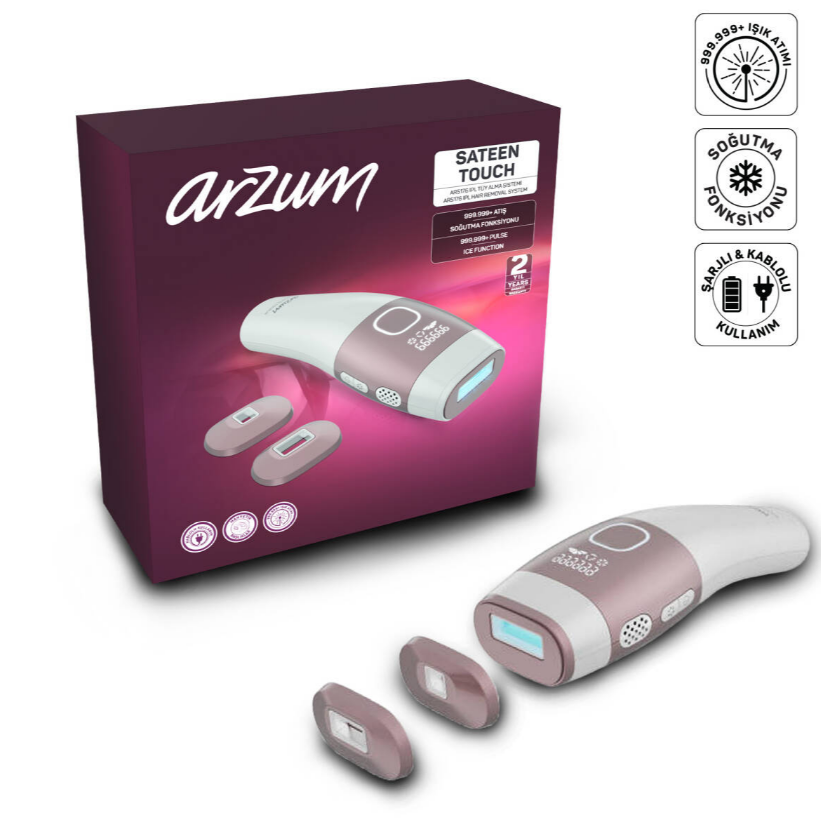 Arzum AR5176 SateenTouch IPL Lazer Epilasyon, 999.999 Atım, Evde Tüy Alma, Soğutmalı, 5 Kademe, Otomatik Mod