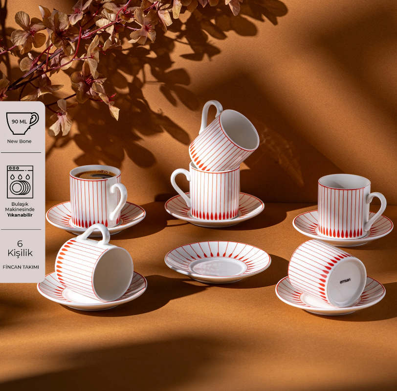 Emsan Belmond New Bone 6 Kişilik Kahve Fincan Takımı 90 ml Turuncu