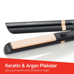 Arzum AR5184 Volume Pro İnce Plakalı Saç Düzleştirici, Keratin ve Argan Yağlı Plaka, İyon Teknolojisi, Siyah