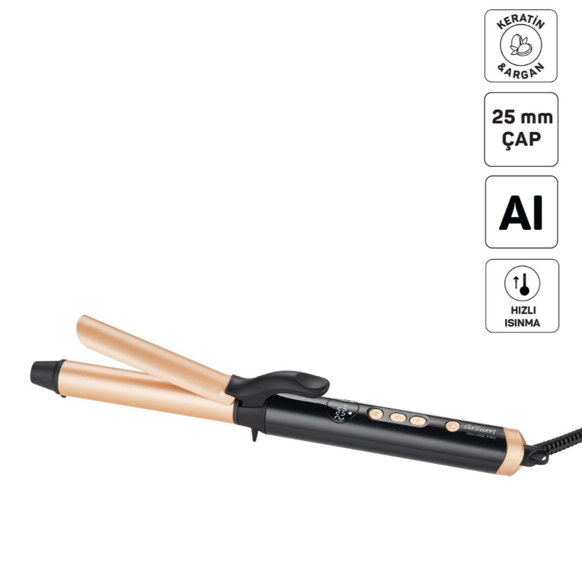 Arzum AR5186 Volume Pro Saç Maşası, Keratin ve Argan Yağlı Plaka, 25 mm maşa çapı, Siyah