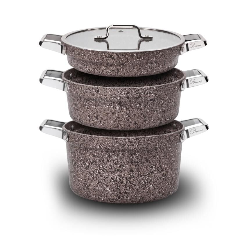 Brioni Stone-Age Flex Stone Terra 22 cm 5 Parça Yanmaz Yapışmaz Çizilmez İndüksiyonlu Tencere Seti