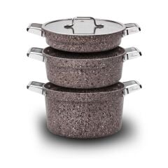 Brioni Stone-Age Flex Stone Terra 22 cm 5 Parça Yanmaz Yapışmaz Çizilmez İndüksiyonlu Tencere Seti