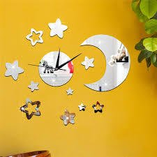 Modern Nesil DIY 3D Dekoratif Büyük Boy Sticker Duvar Saati-Gümüş