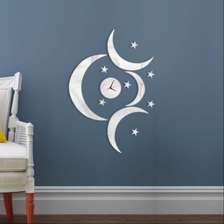 Modern Nesil DIY 3D Dekoratif Büyük Boy Sticker Duvar Saati-Gümüş