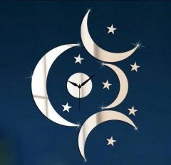 Modern Nesil DIY 3D Dekoratif Büyük Boy Sticker Duvar Saati-Gümüş