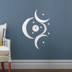 Modern Nesil DIY 3D Dekoratif Büyük Boy Sticker Duvar Saati-Gümüş