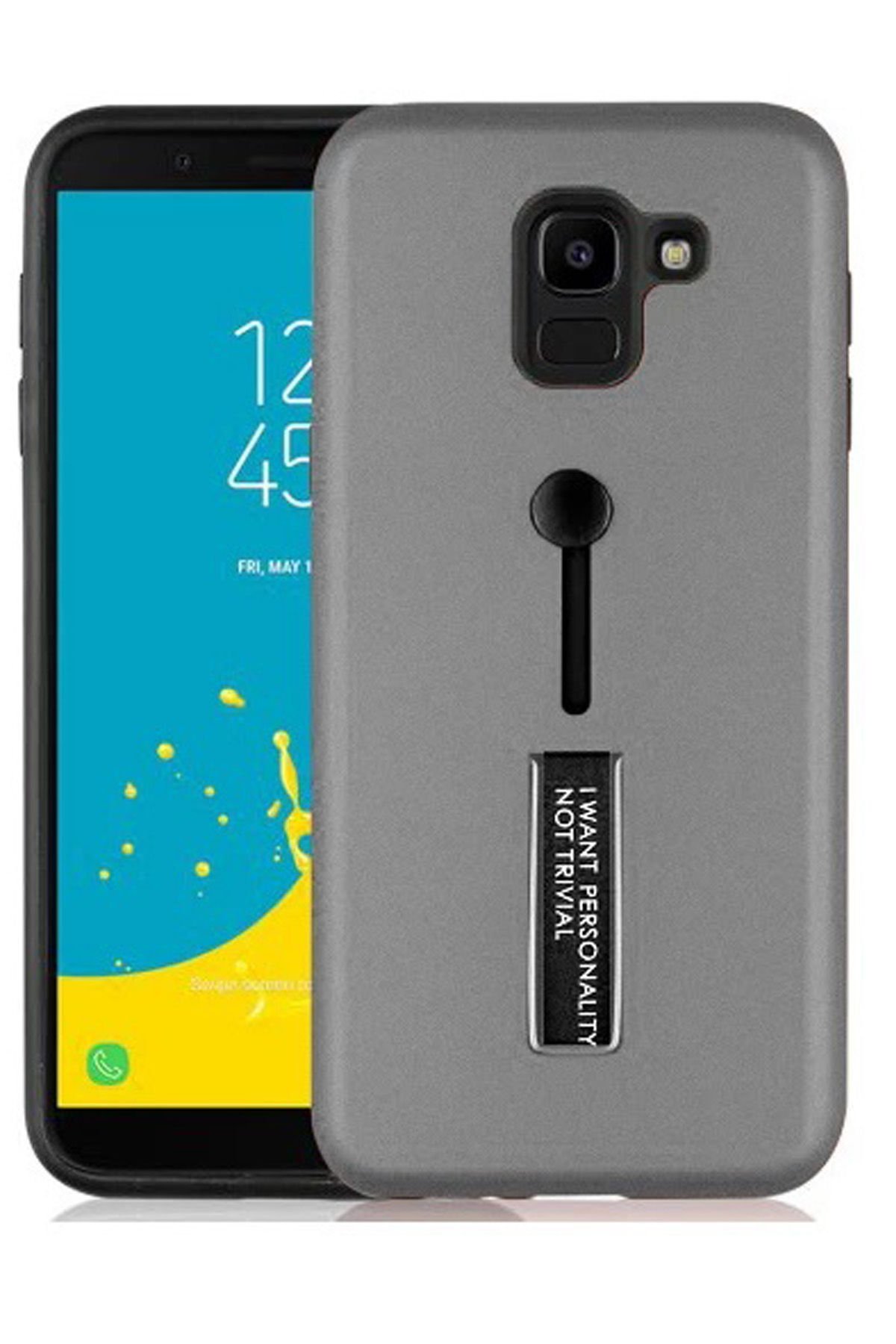 SAMSUNG J6 STANDLI KILIF GRİ