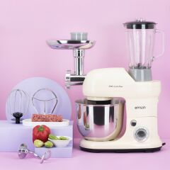 EMSAN Bella Gusto Maxi Krem Stand Mikser Mutfak Şefi 1300W 5 Lt (Kıyma Çekme /Sucuk-Sosis/İçli Köfte Aparatlı/Smooth Hazneli)