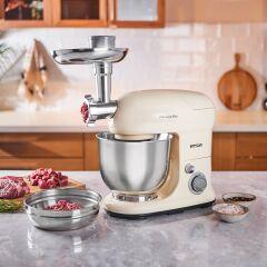 EMSAN Bella Gusto Maxi Krem Stand Mikser Mutfak Şefi 1300W 5 Lt (Kıyma Çekme /Sucuk-Sosis/İçli Köfte Aparatlı/Smooth Hazneli)