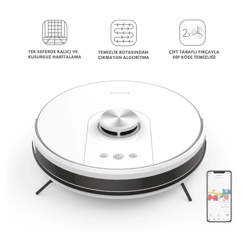 Homend Alex Laser Pro 1286H Moplu ve Haritalamalı Akıllı Robot Süpürge Beyaz Silver