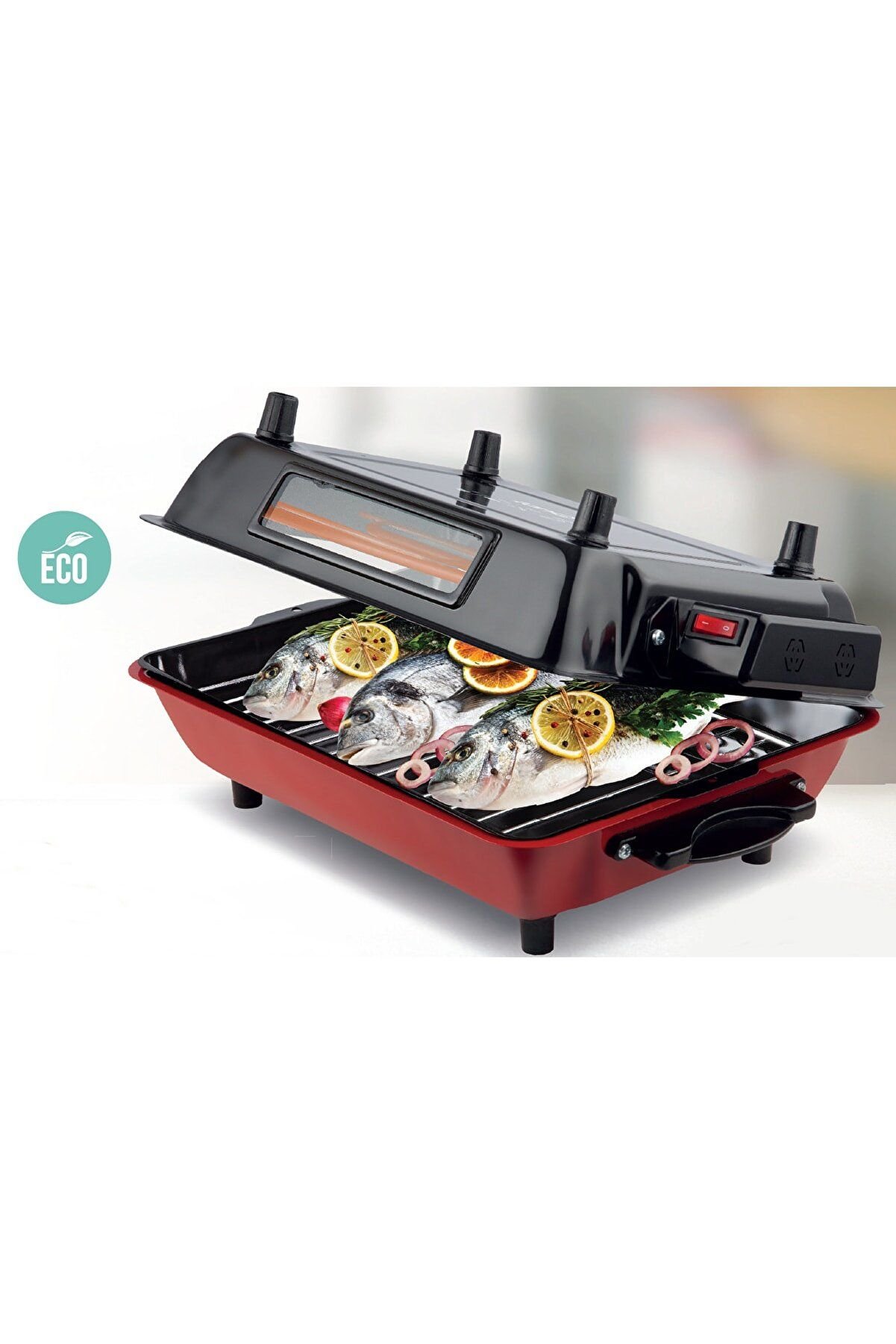 İnova Yeni Camlı Model Elektrikli Izgara Barbekü Mangal Kebapçı Balıkçı Emaye Gövdeli Tepsili İB 320021