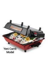 İnova Yeni Camlı Model Elektrikli Izgara Barbekü Mangal Kebapçı Balıkçı Emaye Gövdeli Tepsili İB 320021