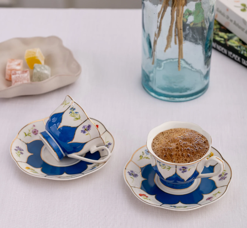 EMSAN KIR ÇİÇEKLERİ 2'Lİ KAHVE FİNCANI MAVİ