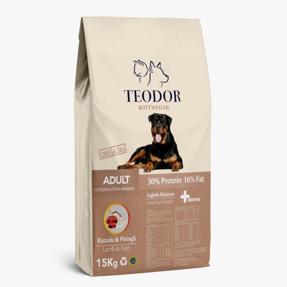 Teodor Rottweiler Adult Kuzu Etli ve Pirinçli Yetişkin Köpek Maması 15 Kg