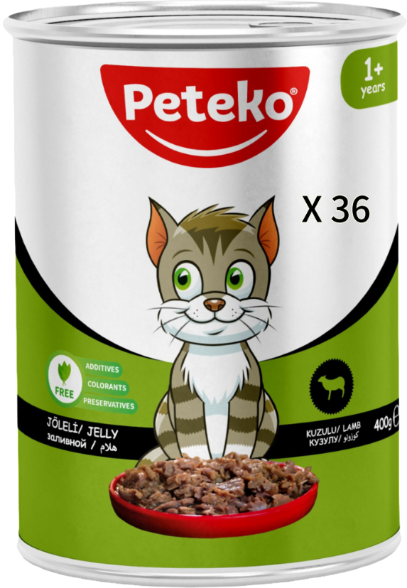 PETEKO PARÇALI KUZU ETLİ YAŞ KEDİ MAMASI 400 GR 36'lı