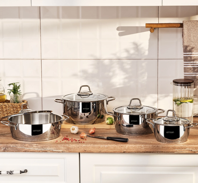 EMSAN VALERİA 8 PRÇ. ÇELİK TENCERE SETİ