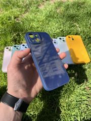 İphone 15 Uyumlu Parlak Premium Renkli Cam Telefon Kılıfı